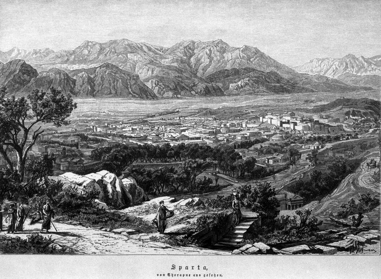Kilátás Spártára. 19. századi metszet. alkotó: Unknown artist