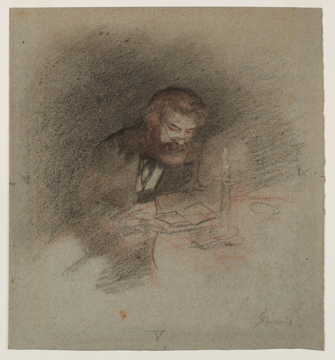 Egy férfi gyertyafénynél olvas alkotó: Unknown artist