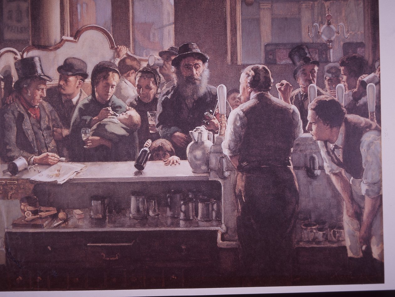 Brit kocsma italokat kínáló (színes litho) alkotó: Unknown artist