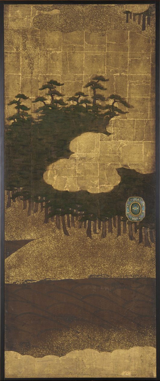 Fenyőfák, víz és felhők alkotó: Unknown artist
