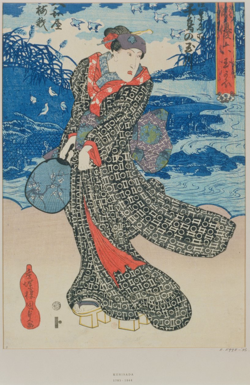 Japán nő a tenger mellett (színes fatömb nyomat) alkotó: Utagawa Kunisada
