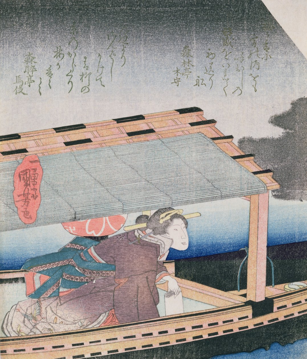 Lány éjszaka csónakban, 1830 körül (színes fatömbnyomat) alkotó: Utagawa Kuniyoshi