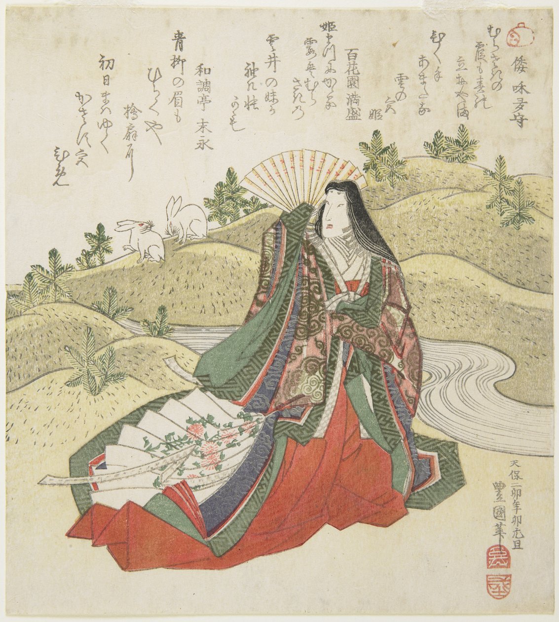 (Udvari hölgy és két nyúl), 1831. január alkotó: Utagawa Toyokuni