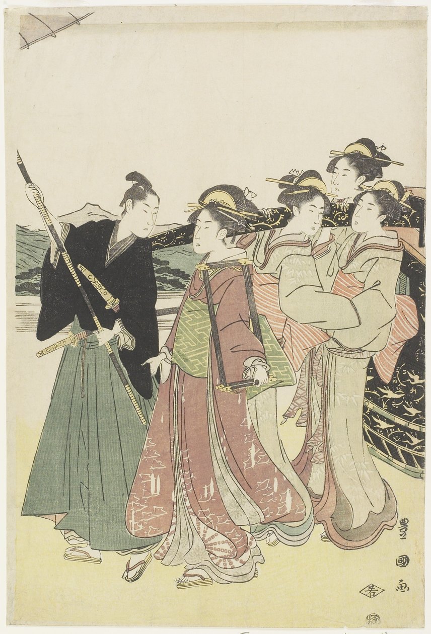 Oiran(High-class kurtizán) utazik, mint a Daimyo_ Procession Mitate-ja, 18. század vége-19. század eleje alkotó: Utagawa Toyokuni