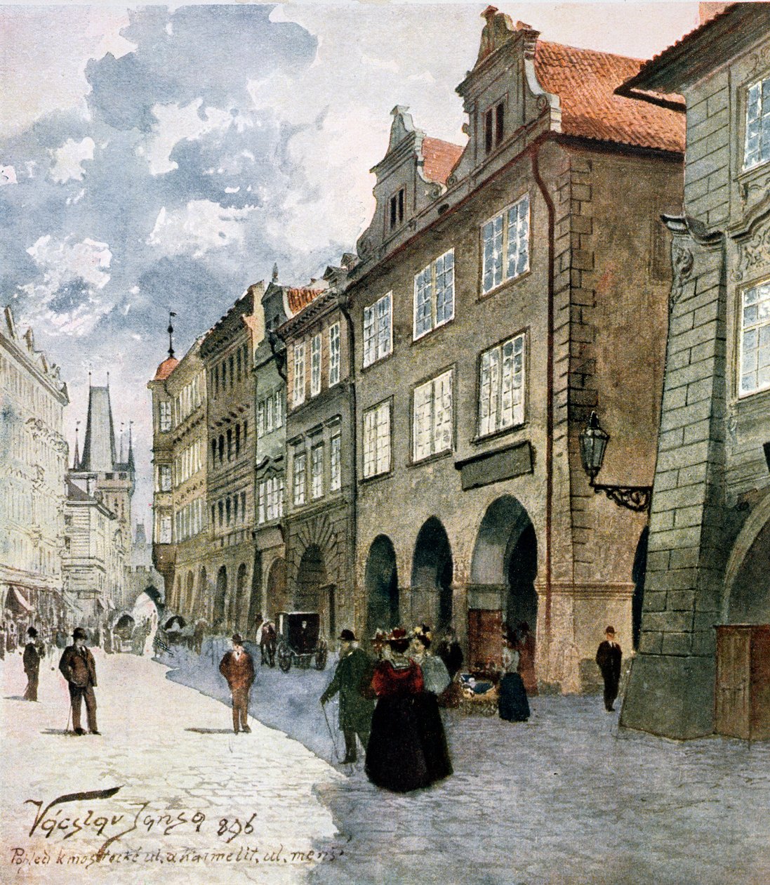 Ulice k Mostu, Mala Strana, Prága, illusztráció a „Régi Prágából”, 1896 alkotó: Vaclav Jansa