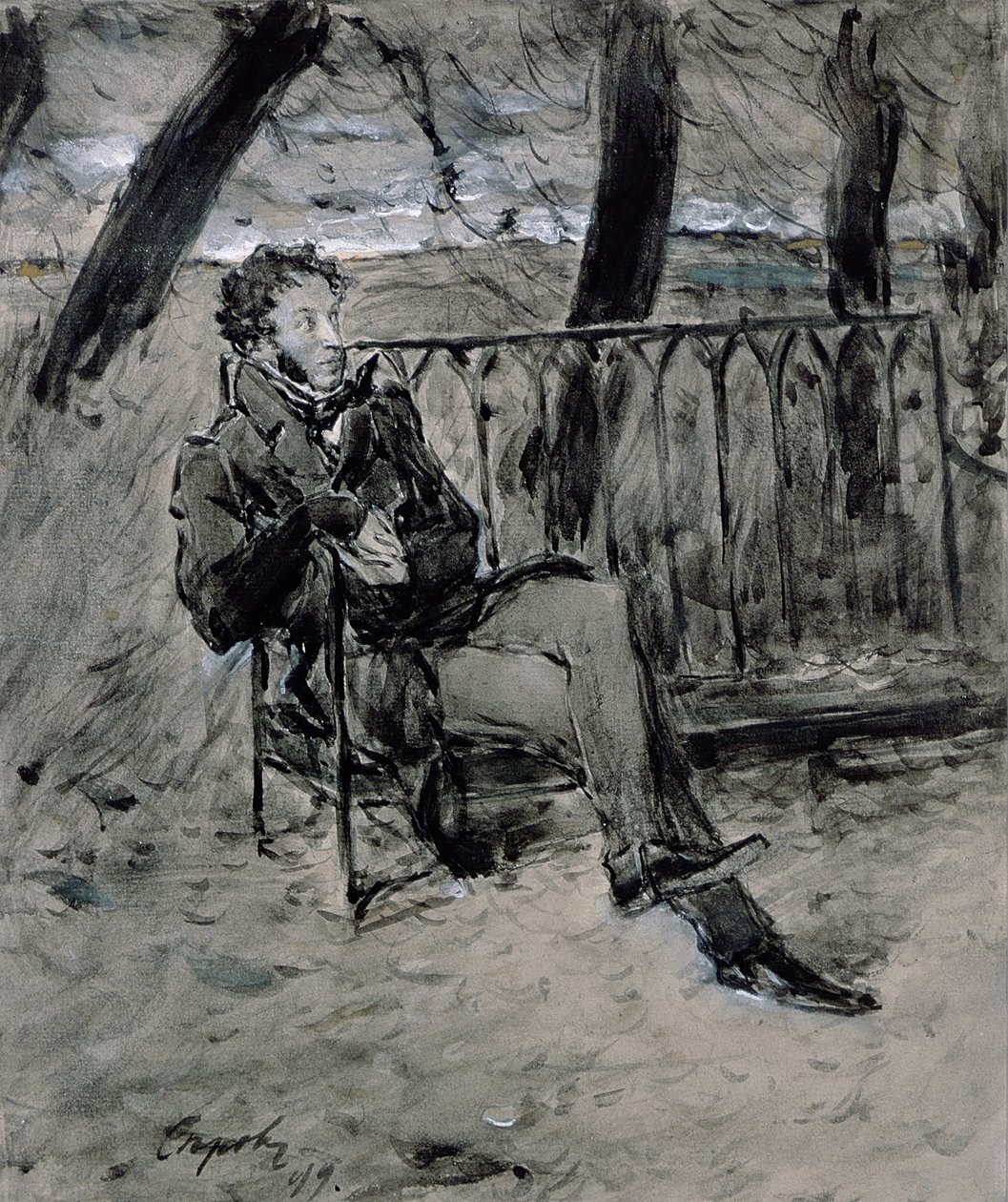 Alekszandr Puskin (1865-1911) egy parkban, 1899 alkotó: Valentin Aleksandrovich Serov