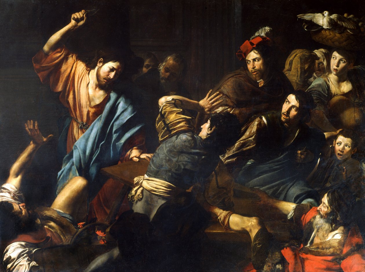 Krisztus kiűzte a pénzkölcsönzőket a templomból alkotó: Valentin de Boulogne
