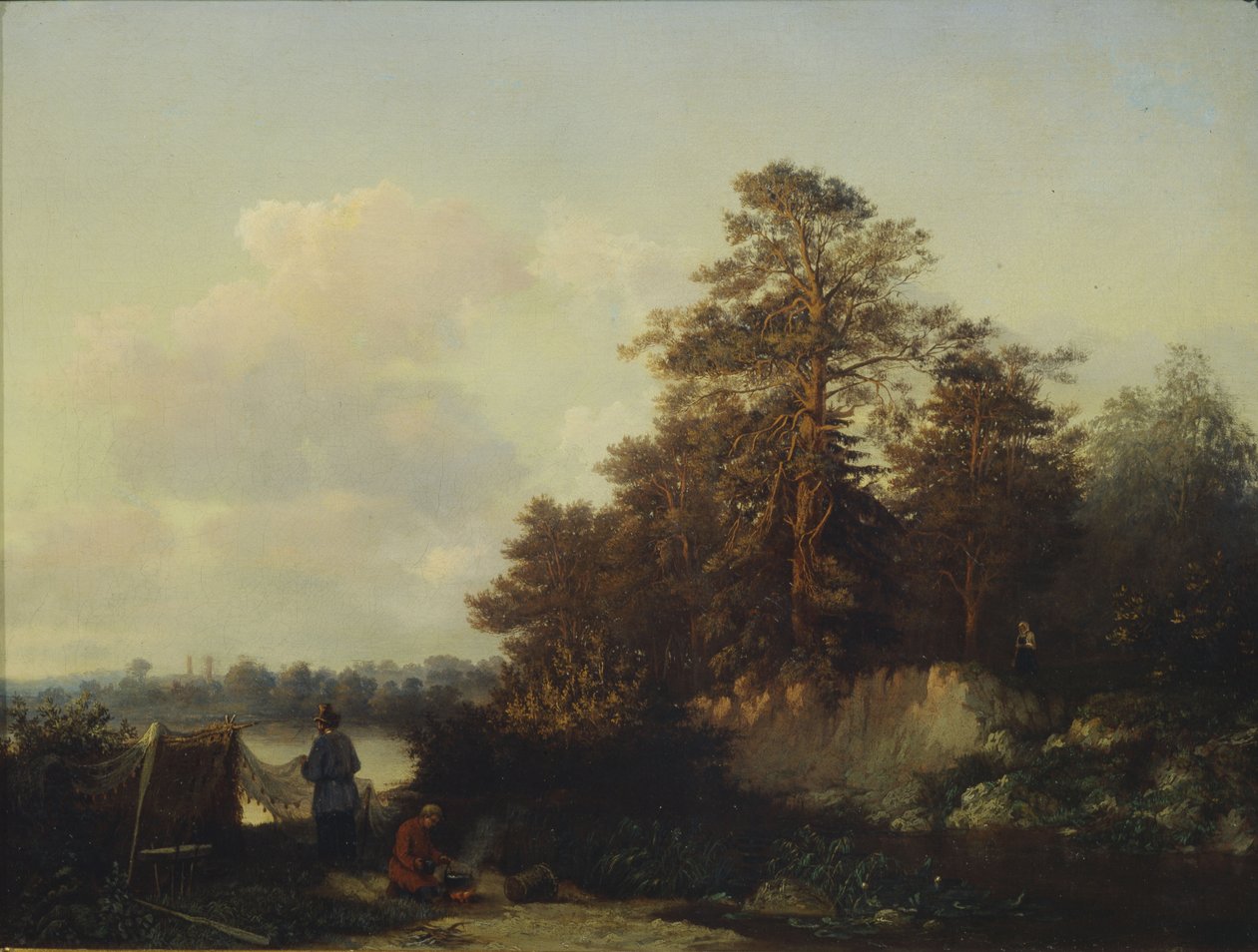 Táj horgászokkal, 1852 alkotó: Valerian Konstantinovich Kamenev