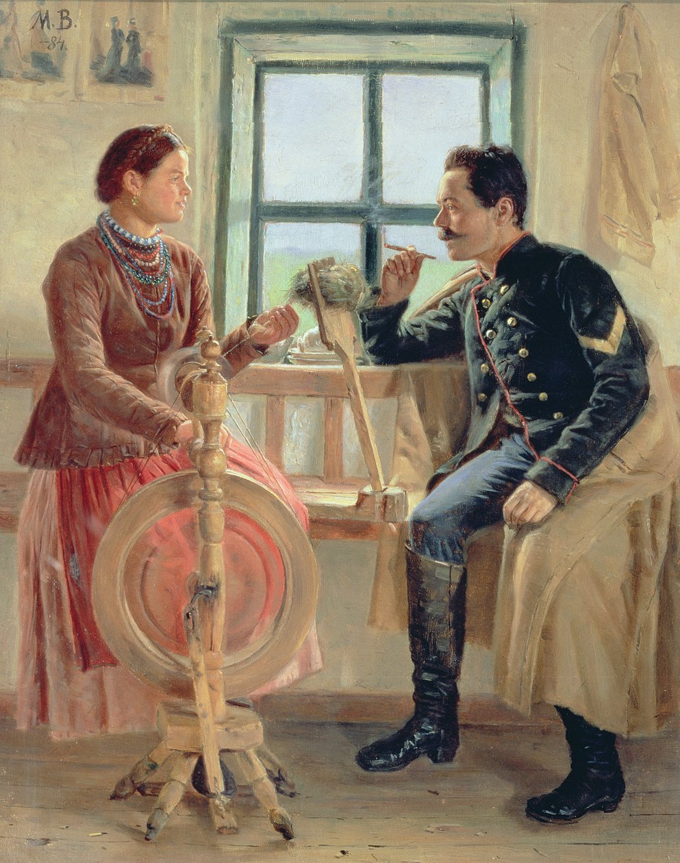 Beszélgetés a forgó keréknél, 1884 alkotó: Vasilev Mikhail Nikolaevich