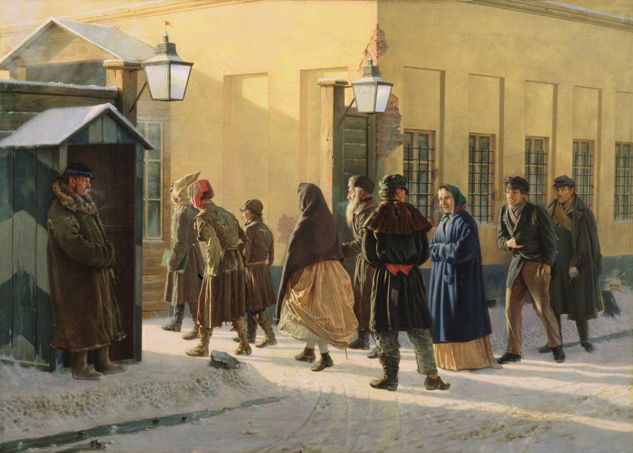 Utcai jelenet egy börtön előtt, 1868 alkotó: Vasili Georgievich Malyschev