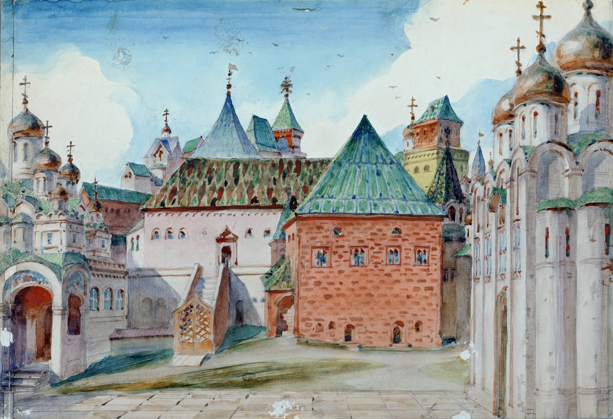 Színpadterv Modeszt Muszorgszkij „Borisz Godunov” című operájához, 1916 alkotó: Vasilij Dmitrievich Polenov