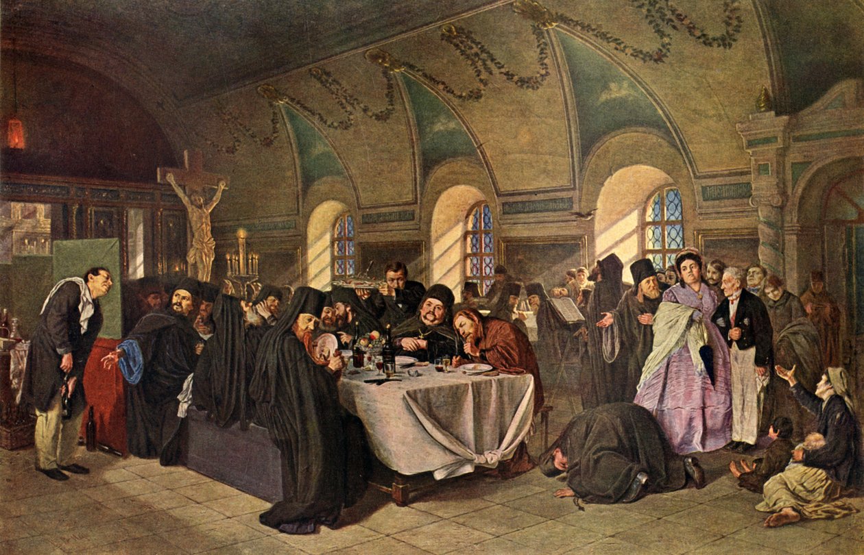 „Egy vacsora a kolostorban”, 1865-1875, 1939. alkotó: Vasily Perov