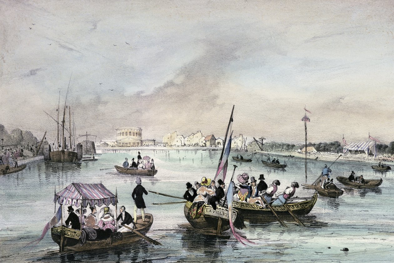 Joust a vízen, "Helyi ünnepségek Párizs környékén", sorozat, 1830, La Villette alkotó: Victor Adam