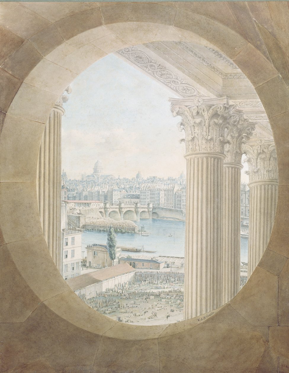 Kilátás a Pont Neufra a Louvre bikaszem ablakából, 1810 alkotó: Victor Jean Nicolle