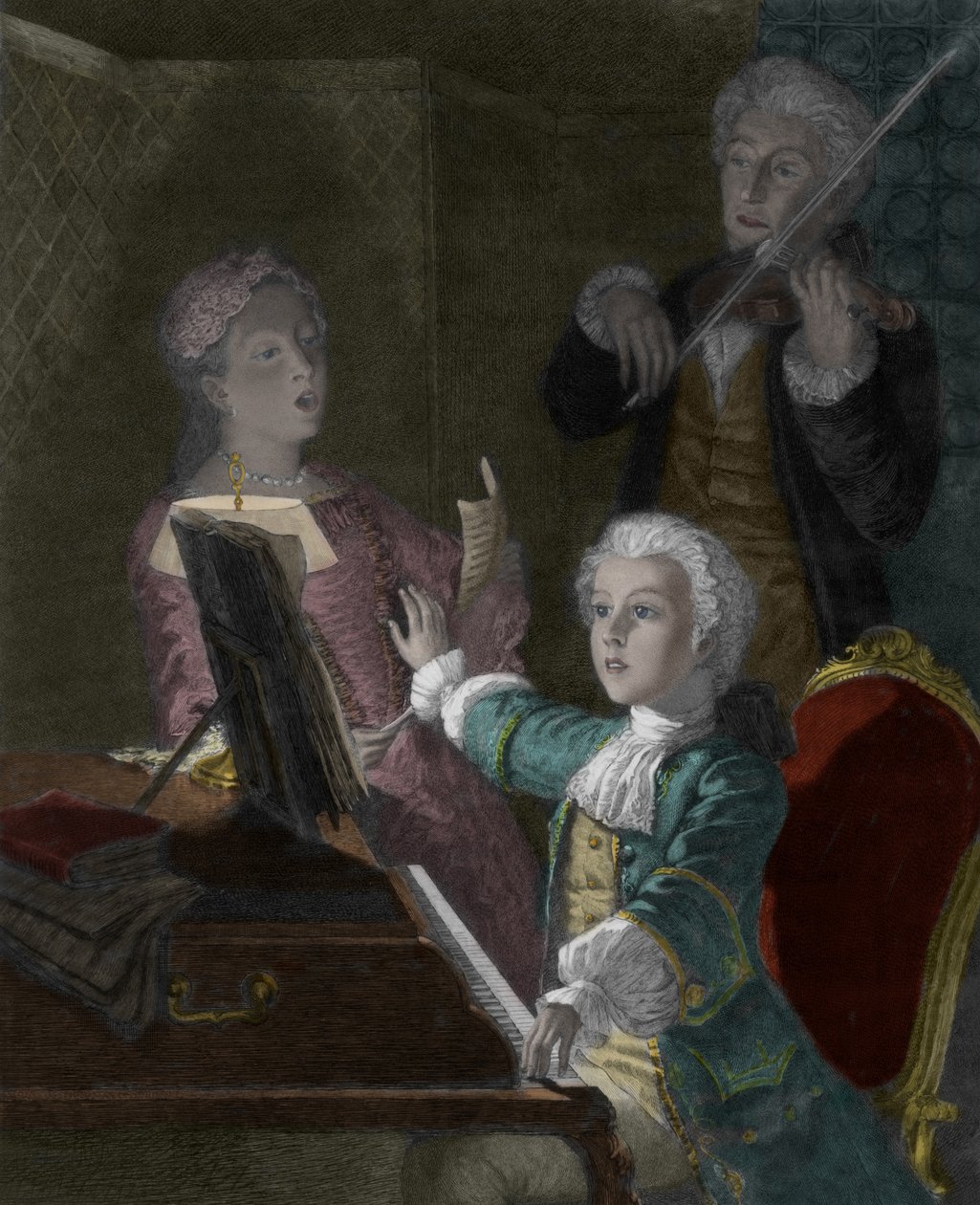 Wolfgang Amadeus Mozart apjával, Leopolddal és húgával, Marie-Anne-nel alkotó: Victor Louis Focillon