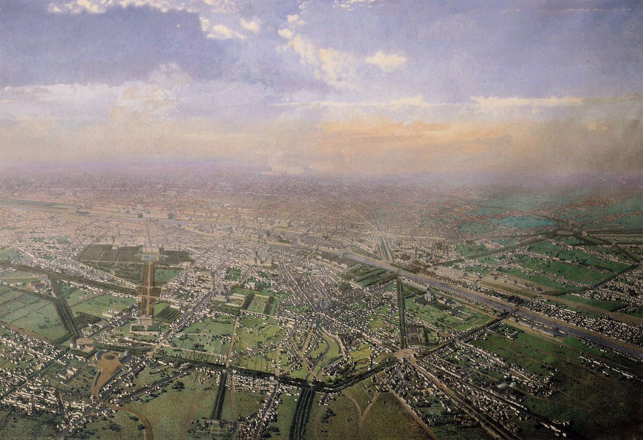 Párizs általános képe egy hőlégballonról, 1855 (részlet) alkotó: Victor Navlet