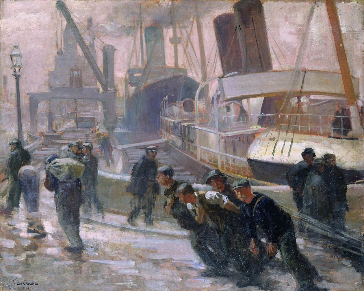 Liverpooli dokkmunkások hajnalban, 1903 alkotó: Victor Francois Tardieu