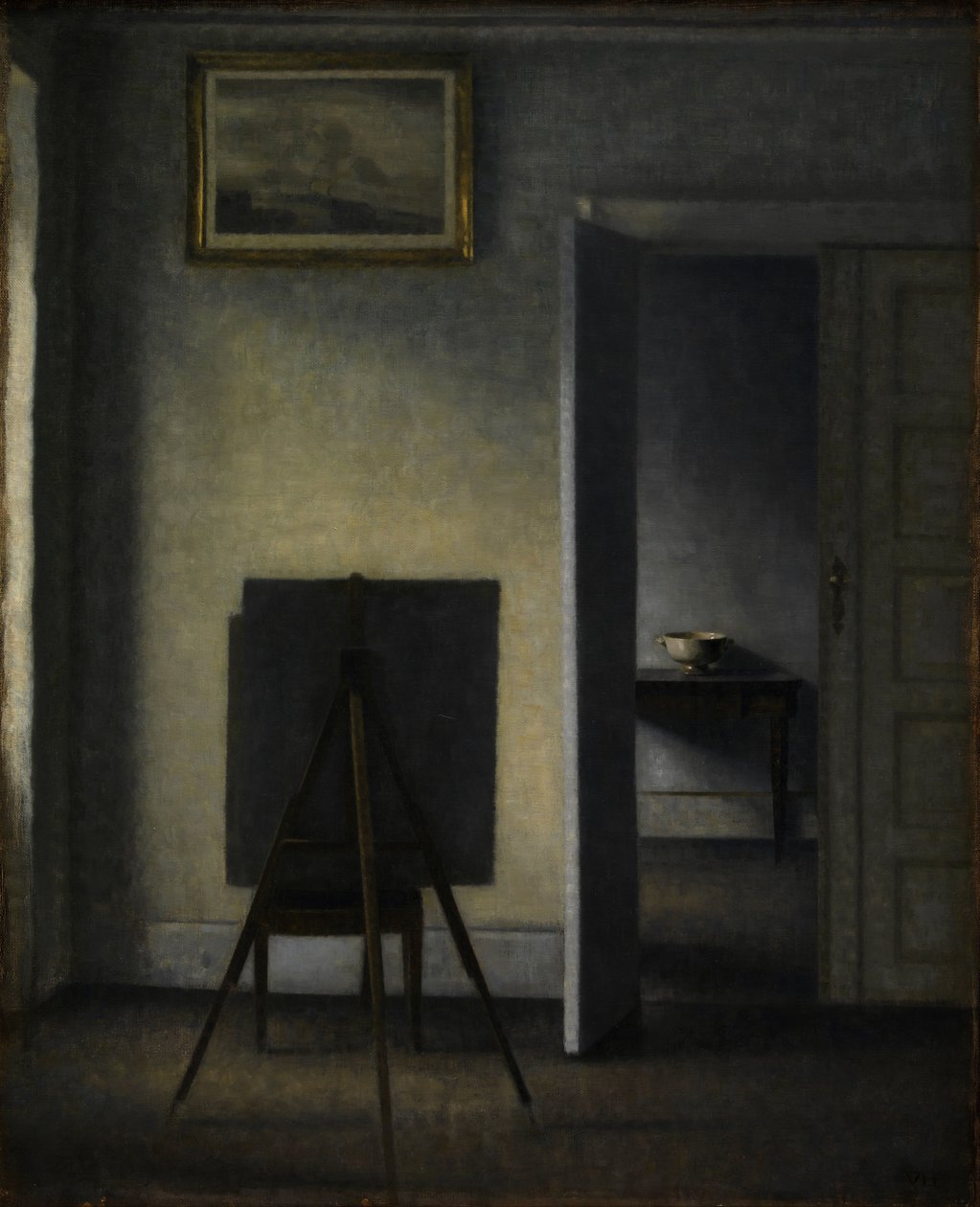 Belső a művész festőállványával, 1910. alkotó: Vilhelm Hammershøi