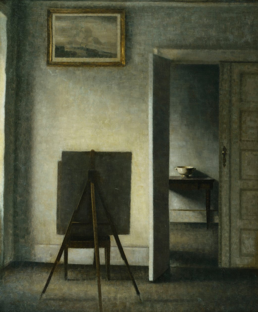 Belső a művész festőállványával, alkotó: Vilhelm Hammershoi