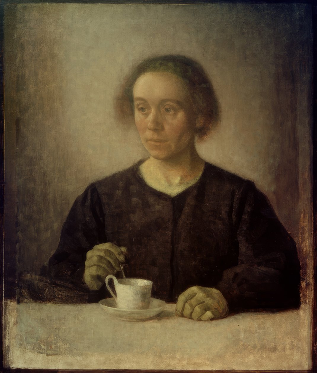 A művész felesége teáscsészével alkotó: Vilhelm Hammershoi