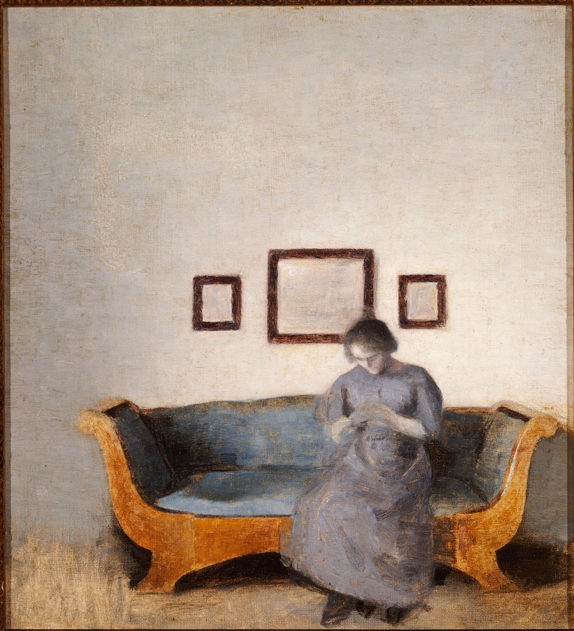 Ida Hammershoi a kanapén ül alkotó: Vilhelm Hammershoi