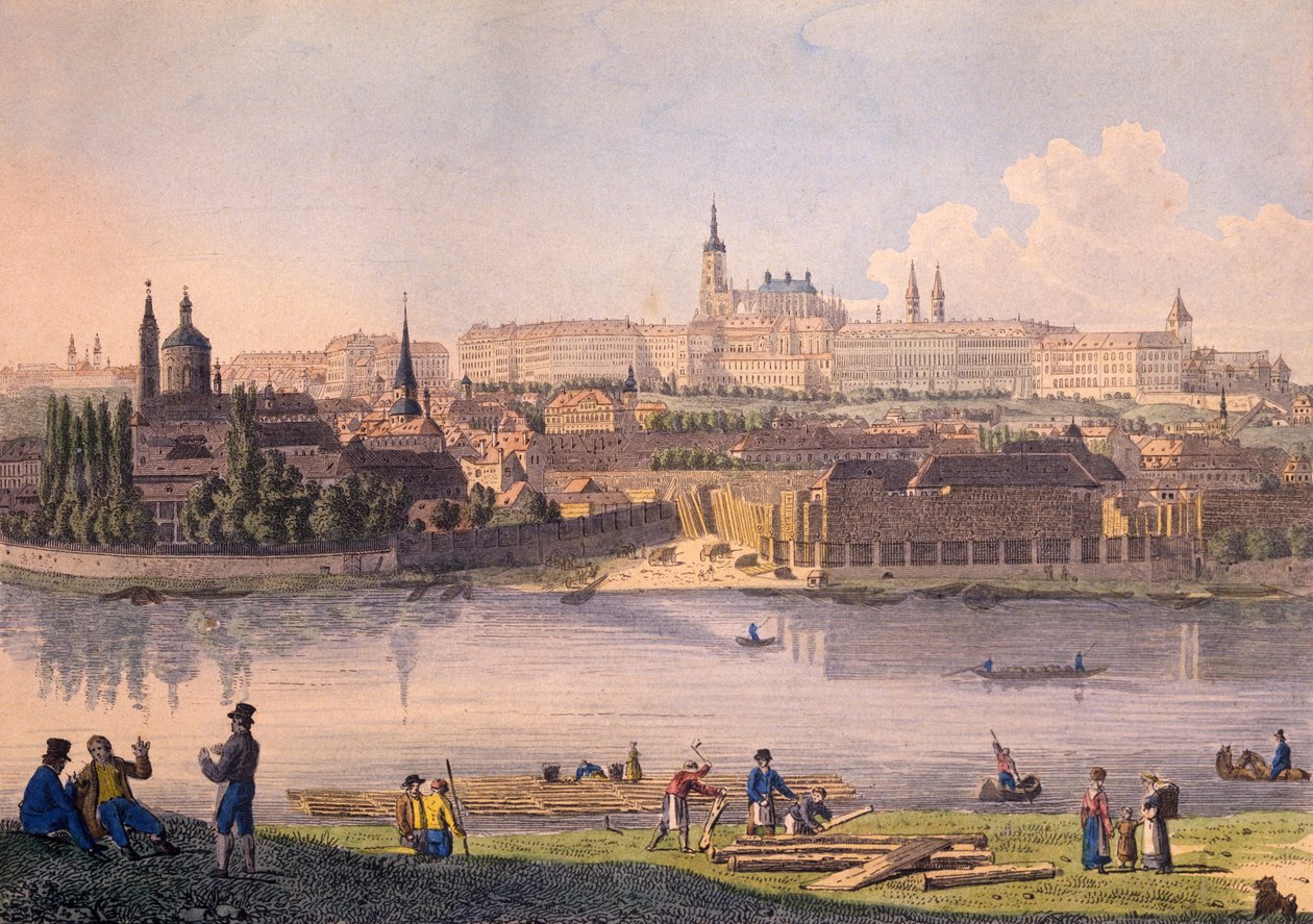 Prágai vár és a Kis Negyed egy része (színes rézkarc) alkotó: Vincenc Morstadt