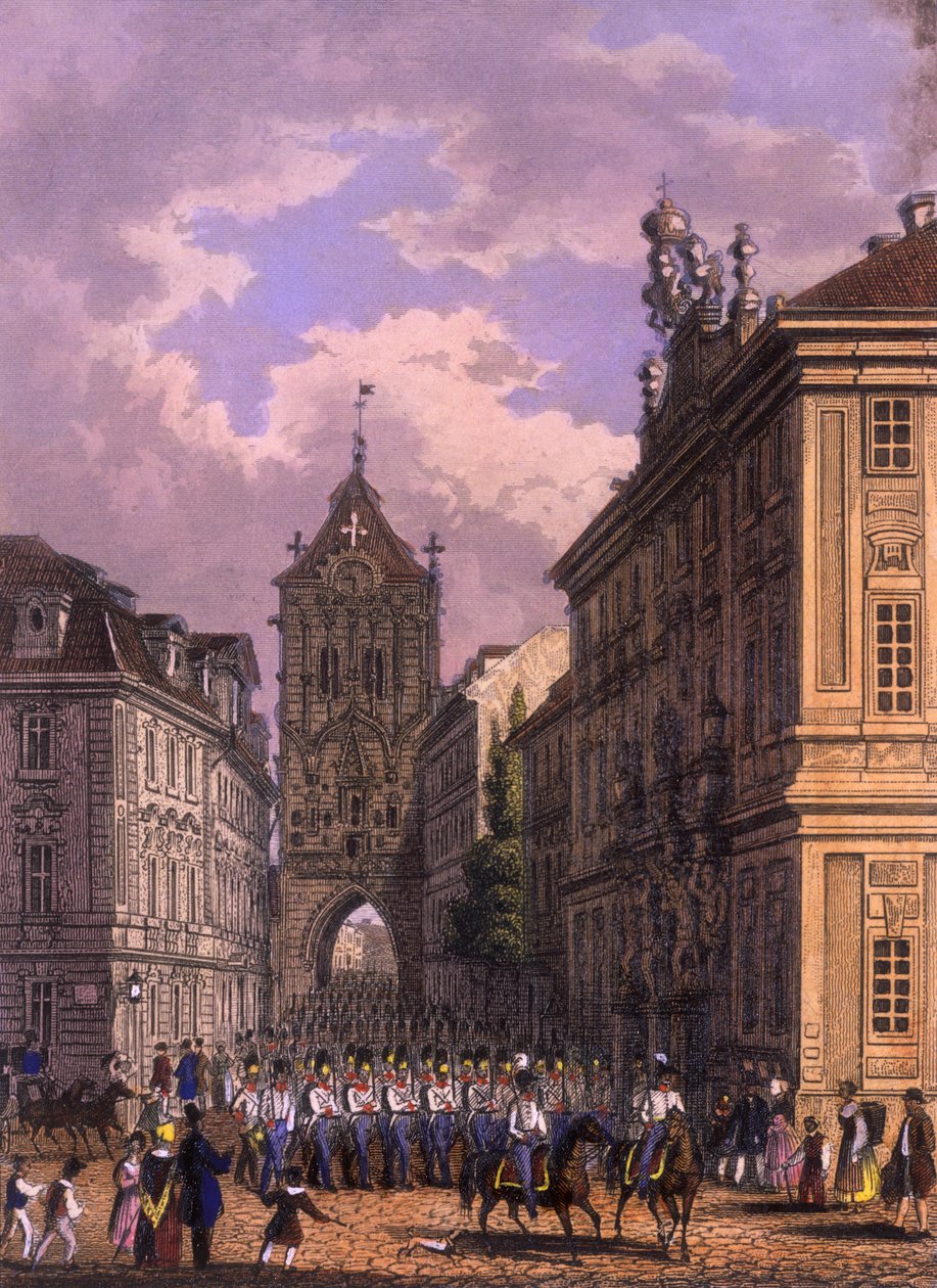 Celetná utca, 1847 (színes acélmetszet) alkotó: Vincenc and Geissler, F. Morstadt