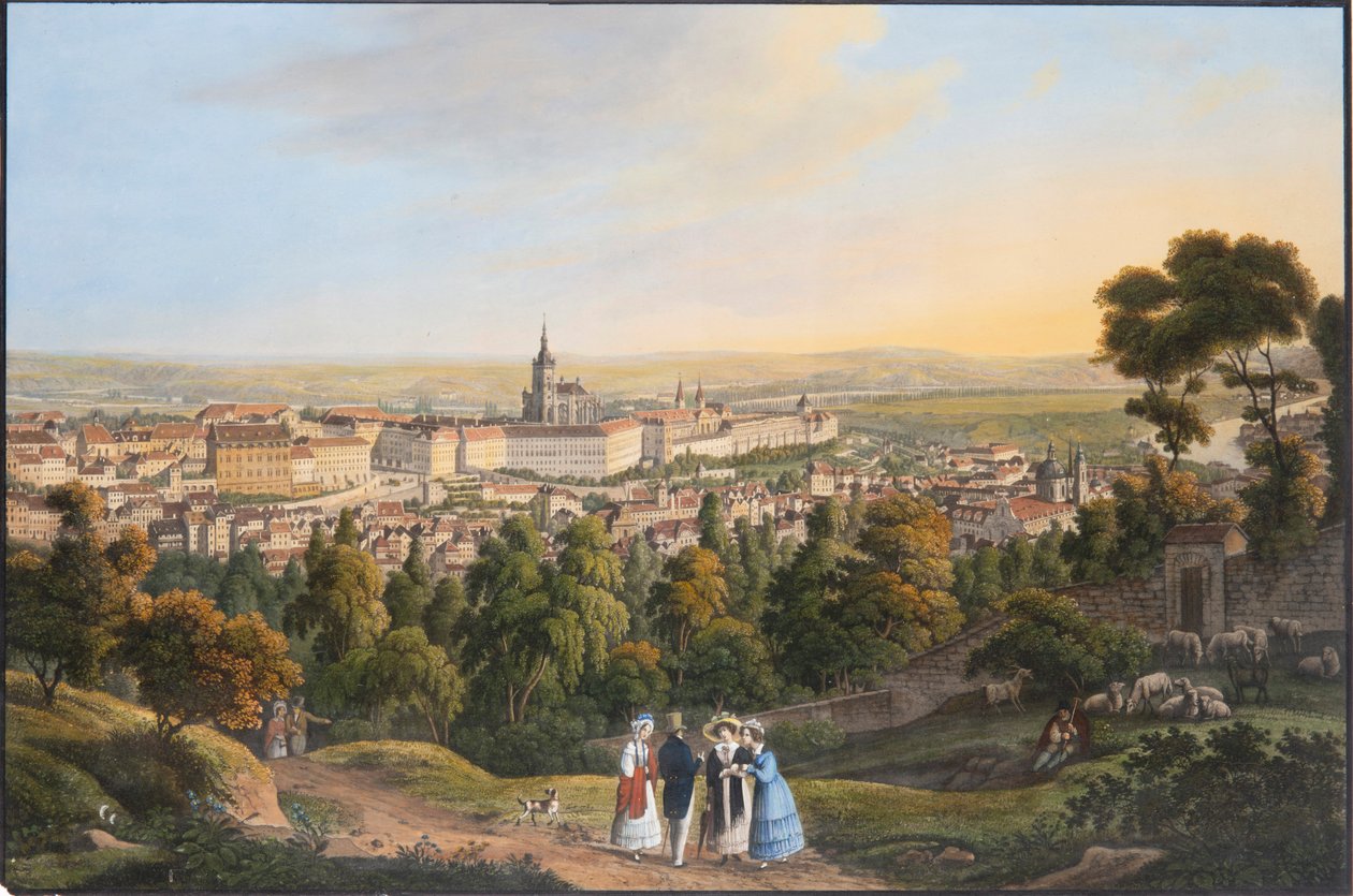 Prágai Várnegyed Hradcany, c. 1830. alkotó: Vincenc Morstadt