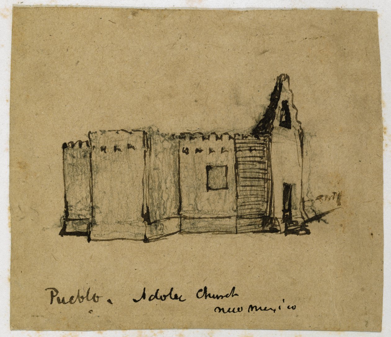 Pueblo, Adobe Church, Új-Mexikó, 1869-71 (tinta papíron) alkotó: Vincent Colyer