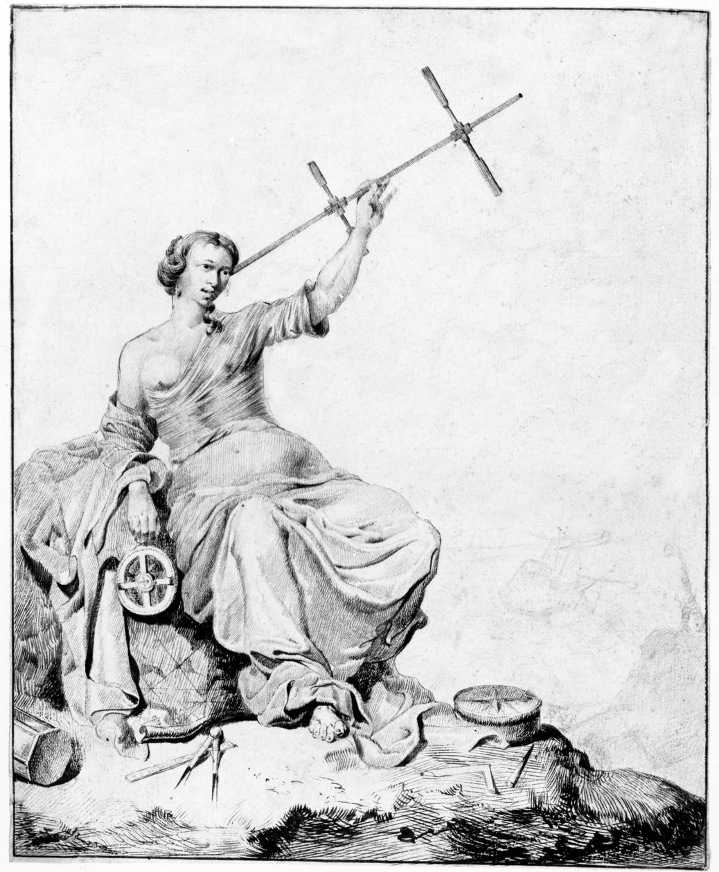 Navigáció, 1670-90 körül (toll, tinta és grafit papíron) alkotó: Vincent Laurensz van der Vinne