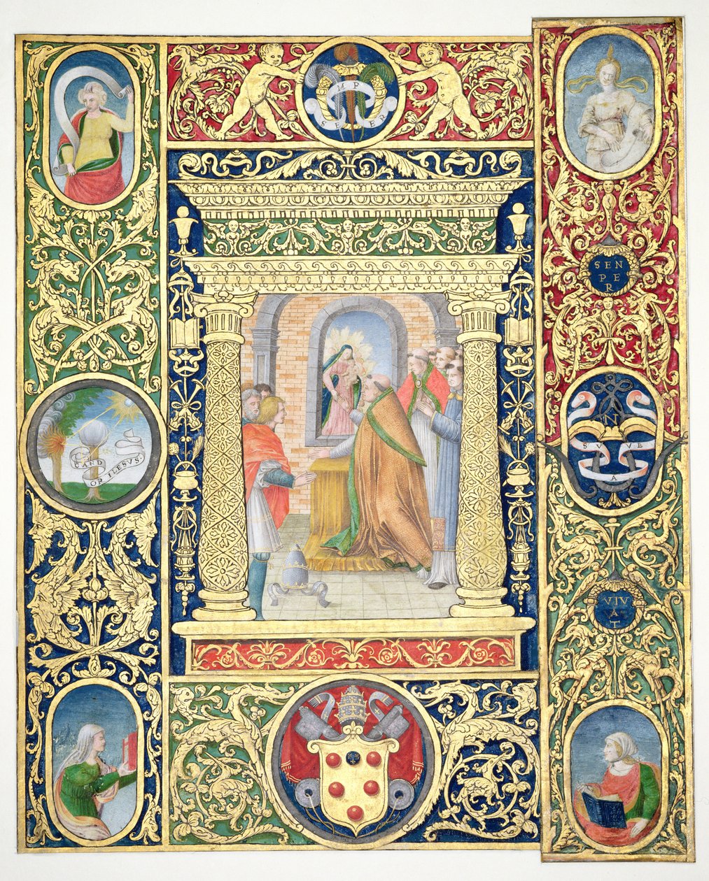 Marlay vágás IT.35r Nagy Leó pápa látomása és szegélytöredékek VII. Kelemen pápa misekönyvéből, 1523 után (pergamen) alkotó: Vincent Raymond
