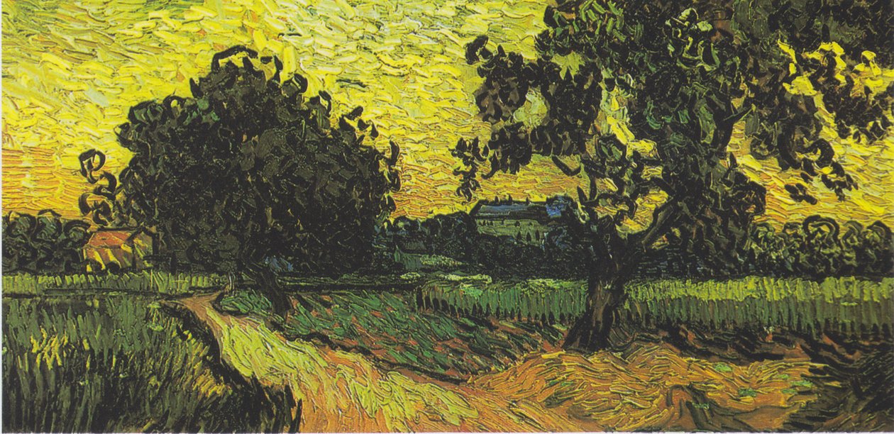 Táj Auvers kastélyával naplementekor alkotó: Vincent van Gogh