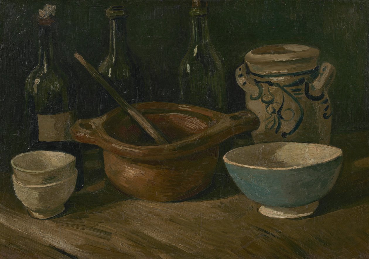 Csendélet cserépedényekkel és palackokkal alkotó: Vincent van Gogh