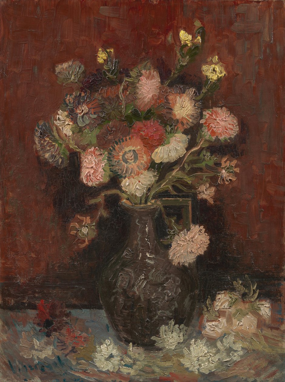 Váza kínai őszirózsával és kardvirággal alkotó: Vincent van Gogh