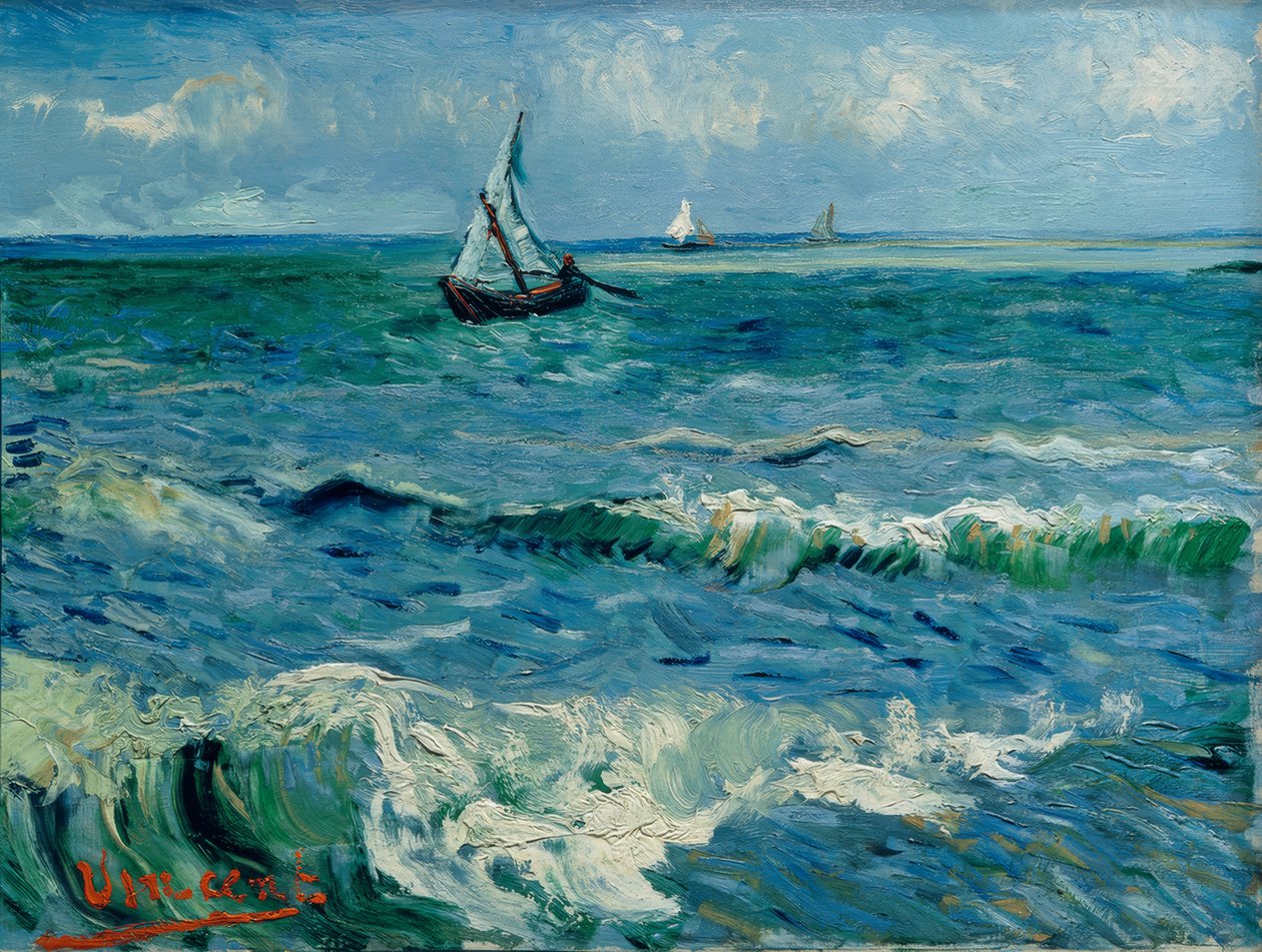 Boote auf See, Les Saintes-Maries-de– la-Mer alkotó: Vincent van Gogh