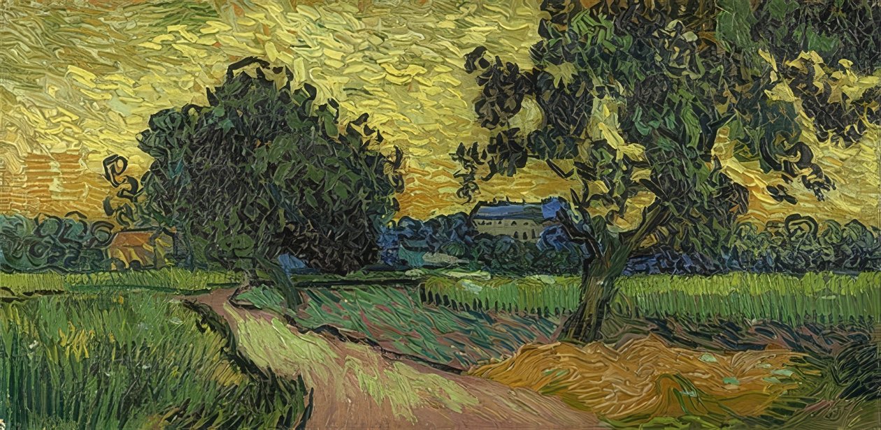 Táj alkonyatkor. 1890 alkotó: Vincent van Gogh