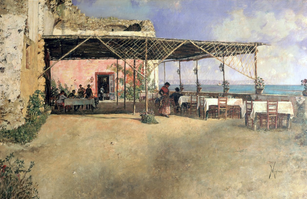 Taverna Posillipóban, 1886 körül alkotó: Vincenzo Migliaro