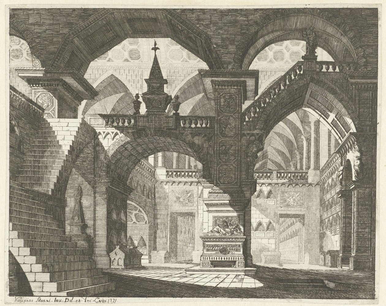 Kerkinterieur Színházi jelenetek Capricije (sorozat címe) alkotó: Vincenzo Mazzi