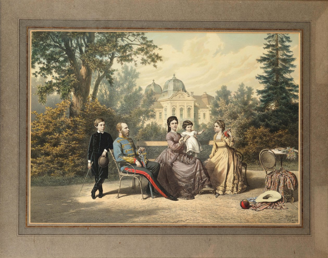 A császári család Gödöllón, 1871. alkotó: Vinzenz Katzler