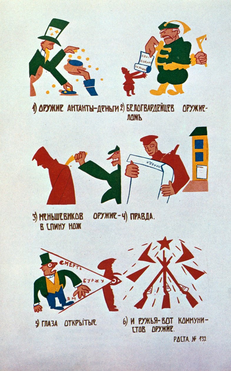 Karikatúra a monarchisták ellen, Okna Rosta, 1920. alkotó: Vladimir Mayakovsky