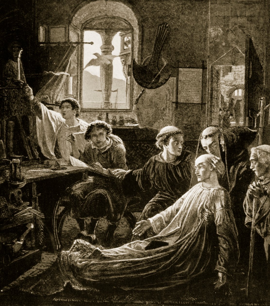 A Tiszteletreméltó Bede halála, 735 alkotó: W. Bell Scott