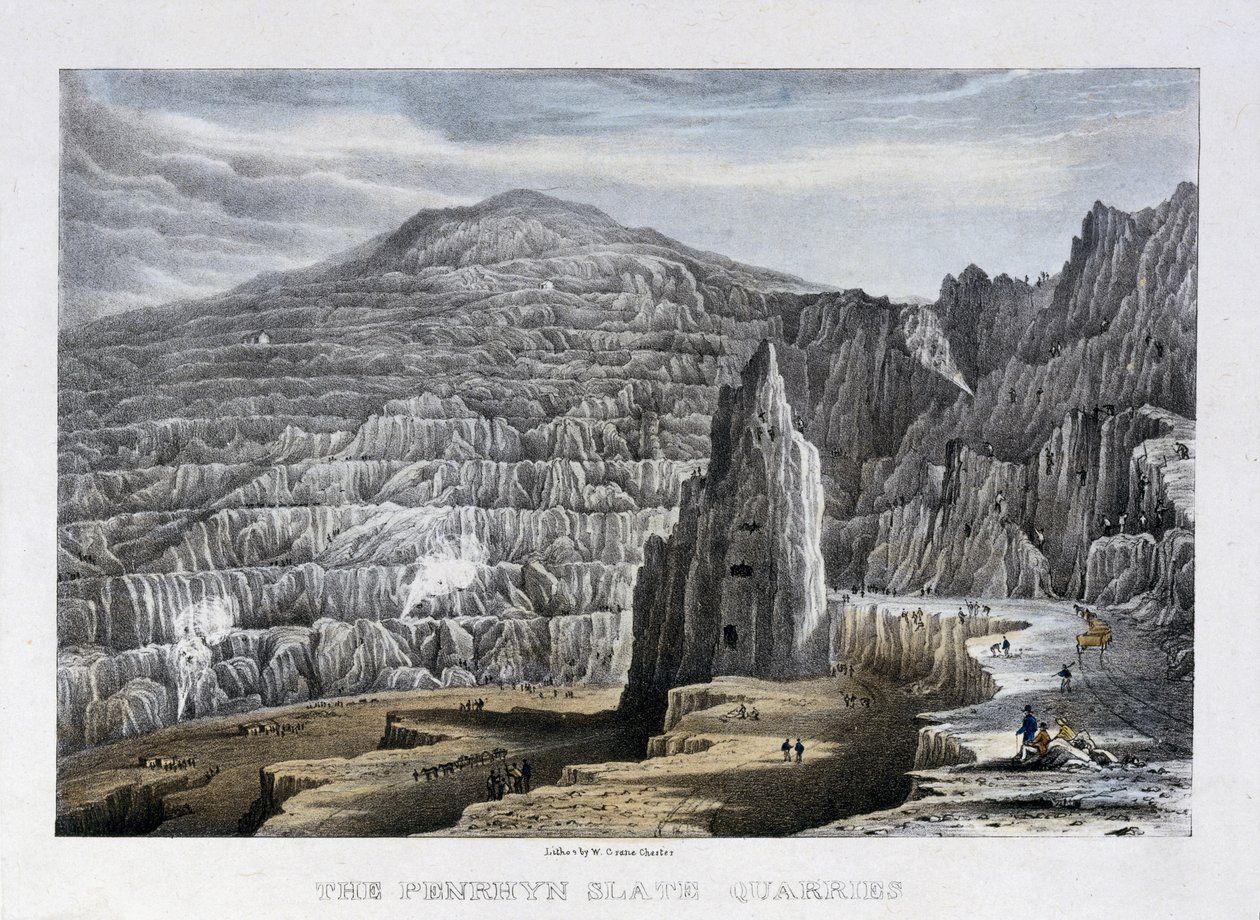 The Penrhyn Slate Quarries, 1842 (kézzel színezett litho) alkotó: Walter Crane