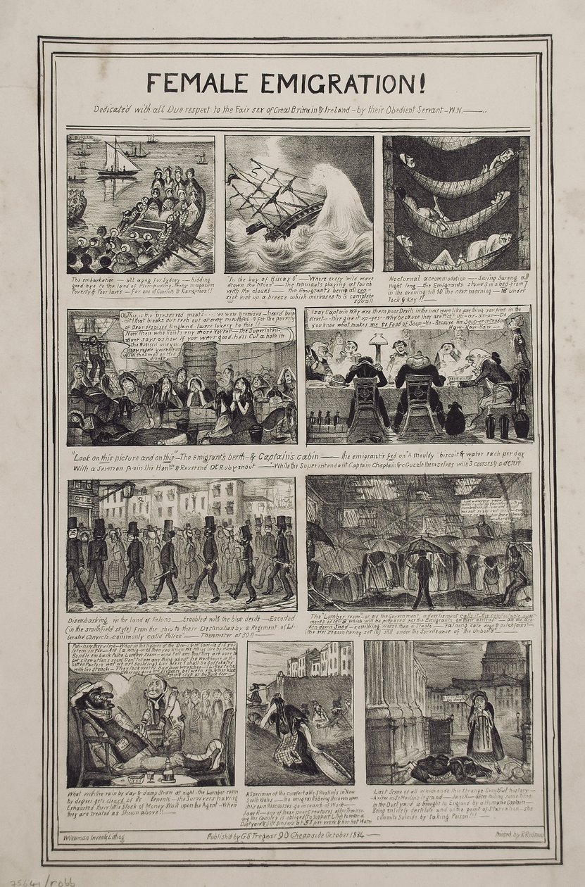 Female Emigration!, nyomtatta R. Redman a G.S. Tregear számára, 90 Cheapside, London, 1834. október alkotó: W. Newman