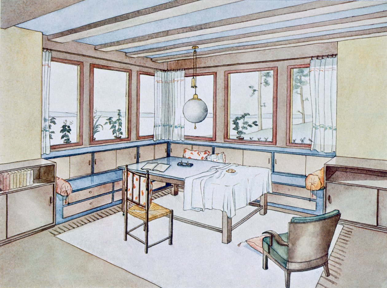 Egy nappali része, a Modern Interiors in Colour című könyvből, Julius Hoffman, Stuttgart, 1929 alkotó: W. Schneider