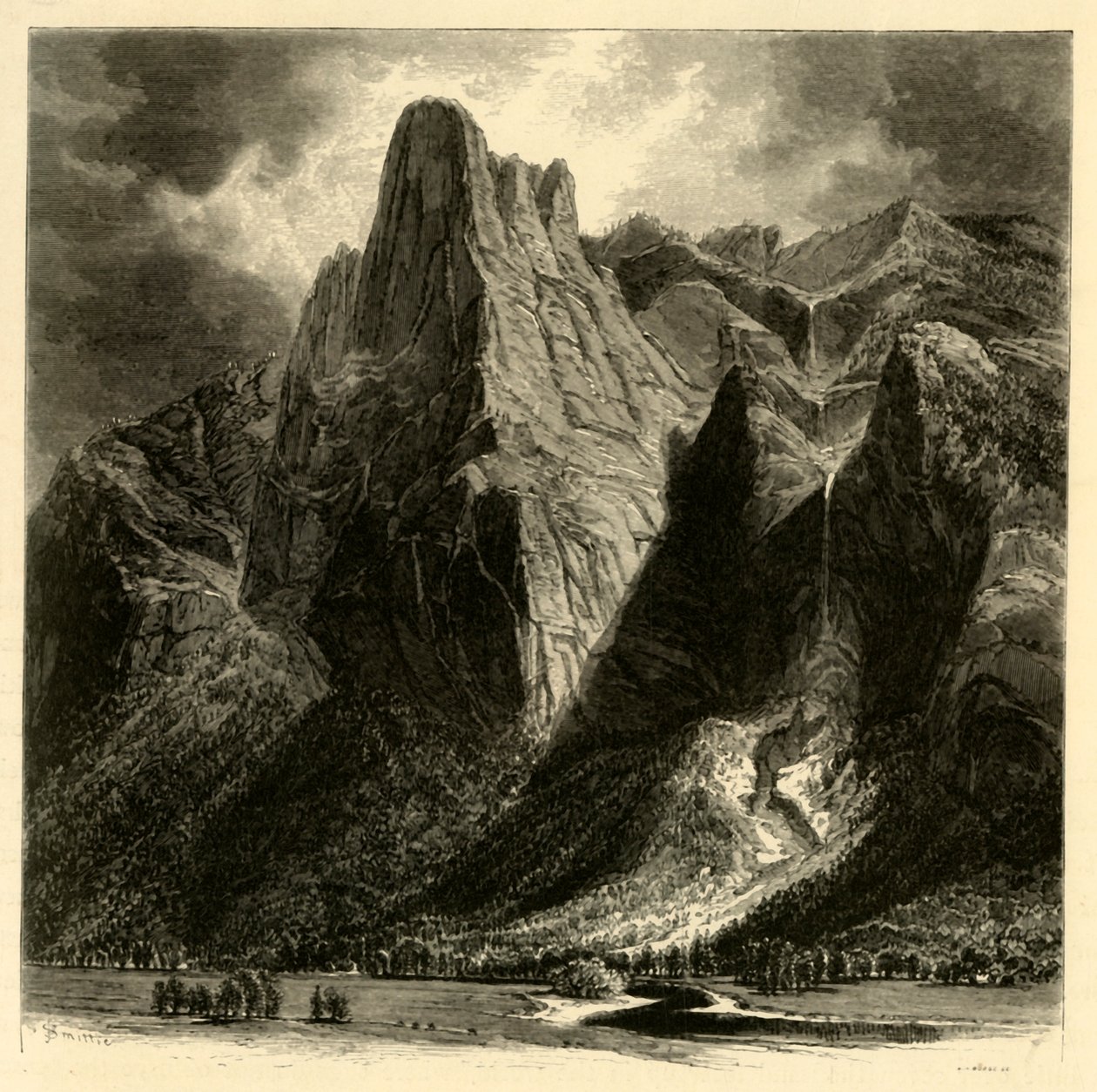 "Sentinel Rock and Fall", 1872. alkotó: W.H. Morse