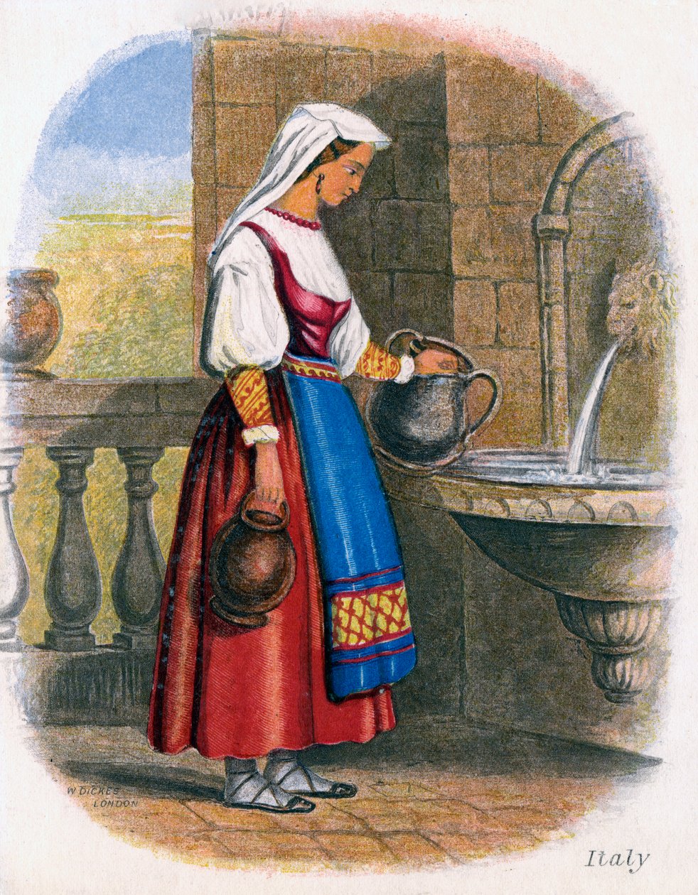Olasz nő vizet gyűjt, 1809. alkotó: W. Dickes