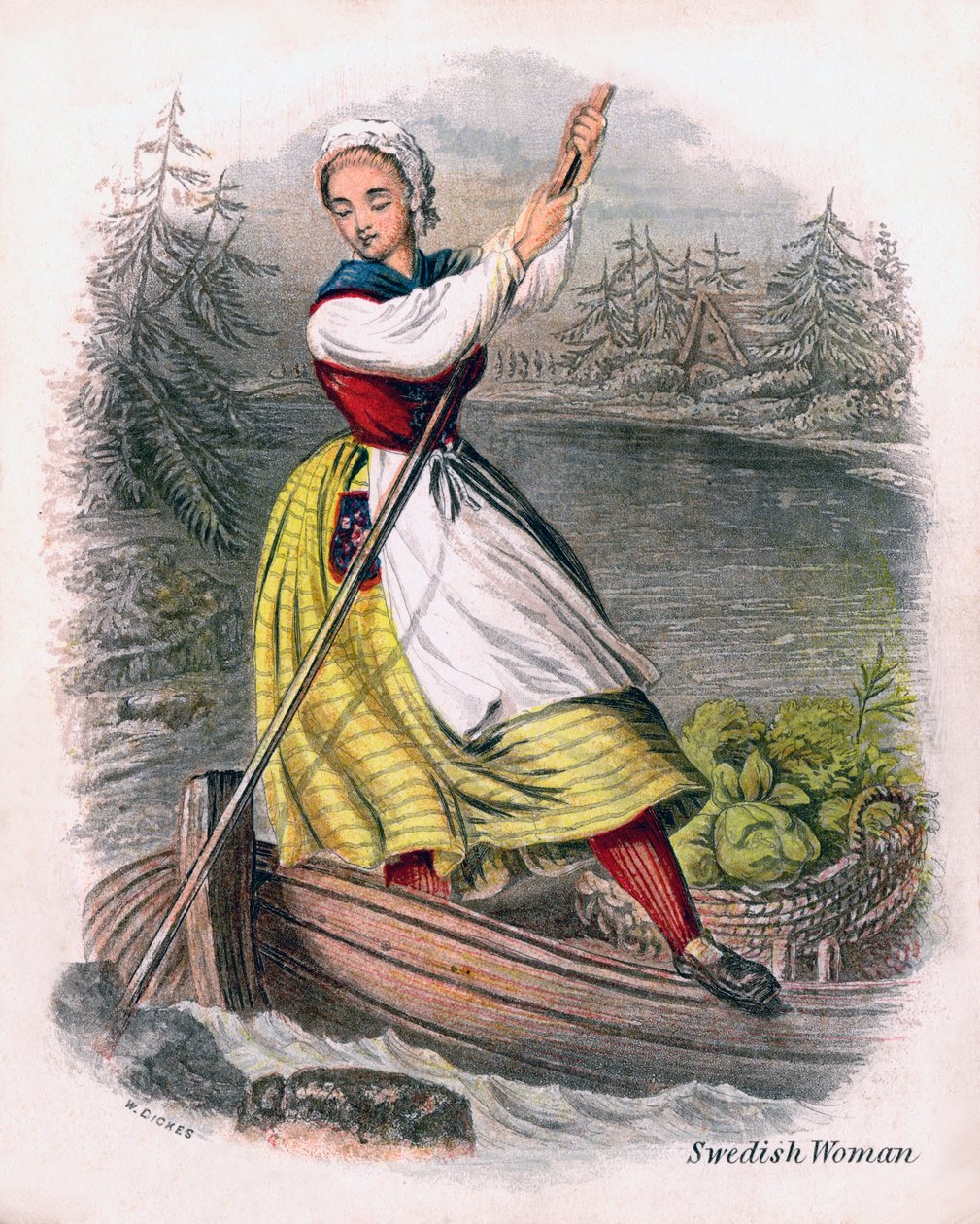 Svéd női evezés, 1809. alkotó: W. Dickes