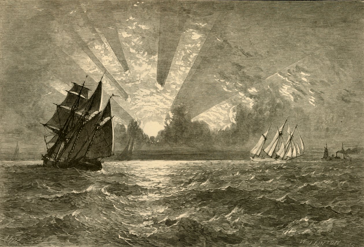 "Sunset, Lake Michigan", 1874. alkotó: W. J. Linton