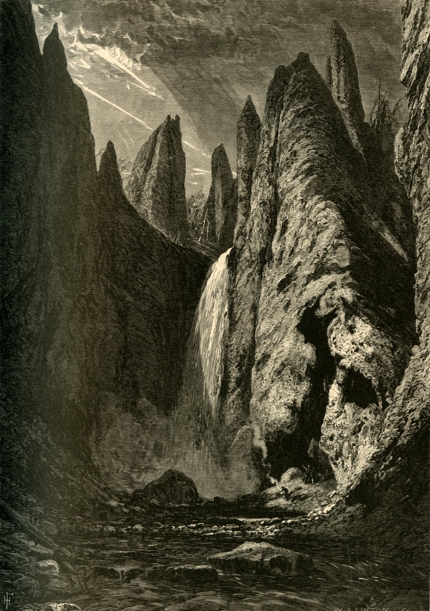 "Tower Falls", 1872. alkotó: W. J. Linton