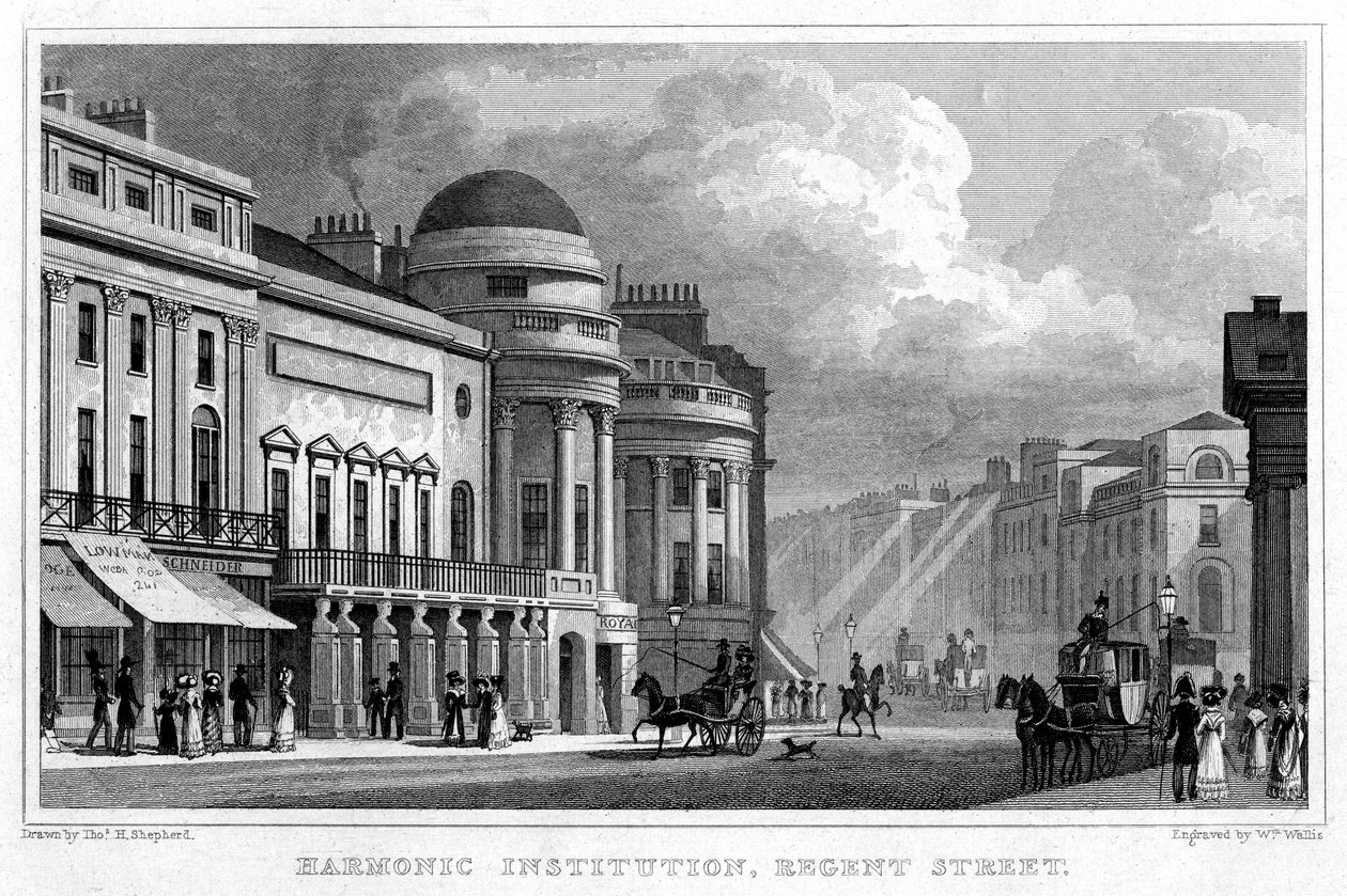 Harmonic Institution, Regent Street, 1828. alkotó: W. Wallis